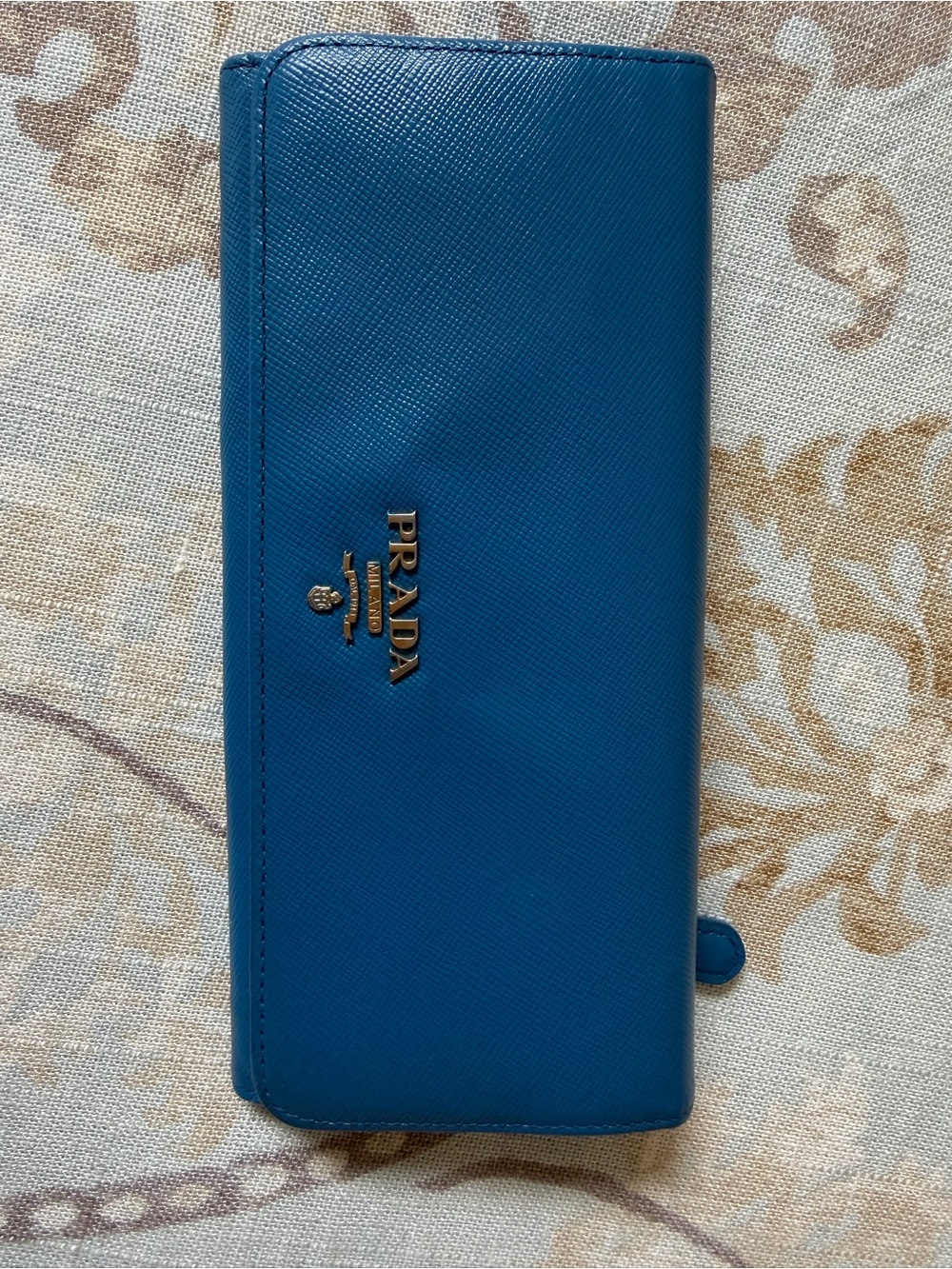 Prada Saffiano Leather Continental Wallet in Blue with COA